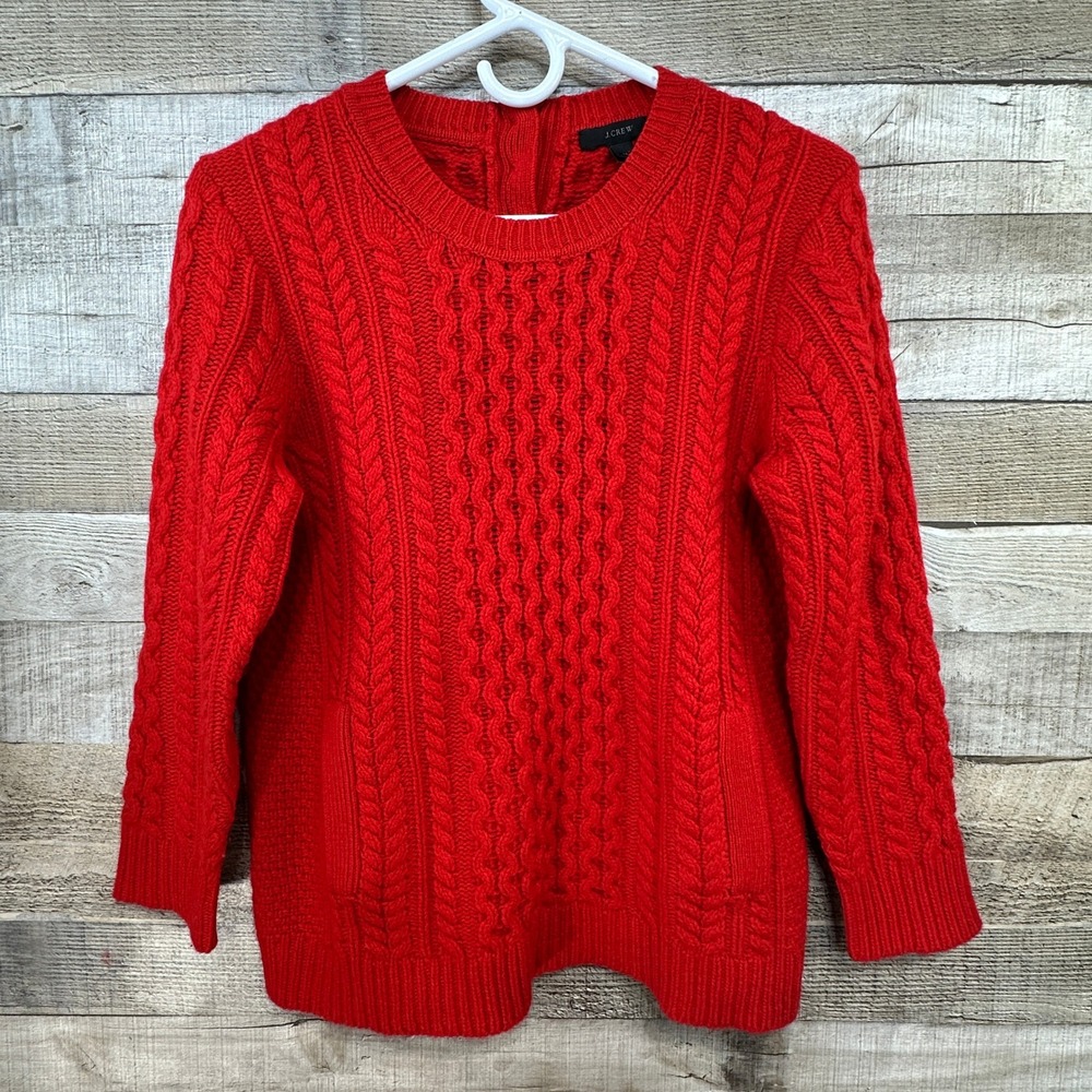 J Crew Womens Red Cable Knit Wool Sweater Button Back‎ Size M